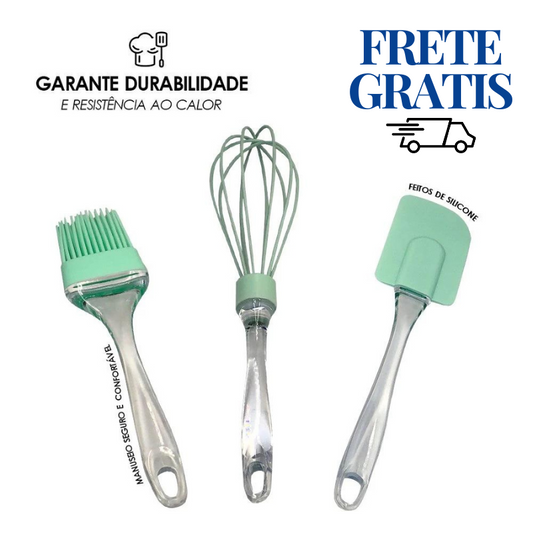 Conjunto de utensílios de cozinha de silicone de 3 peças em várias cores